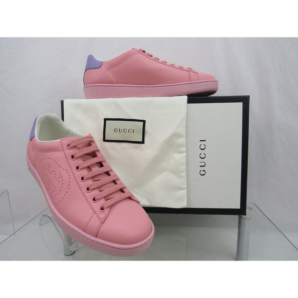 NIB GUCCI 598527 ACE GG INTERLOCKING LEATHER PINK BLUE LOGO LOW SNEAKERS 35 $780 - Picture 4 of 13